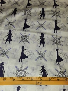 100% Cotton Fabric FROZEN Elsa Silhouette Ice Snowflake 1 Yard x 43" - Picture 1 of 1