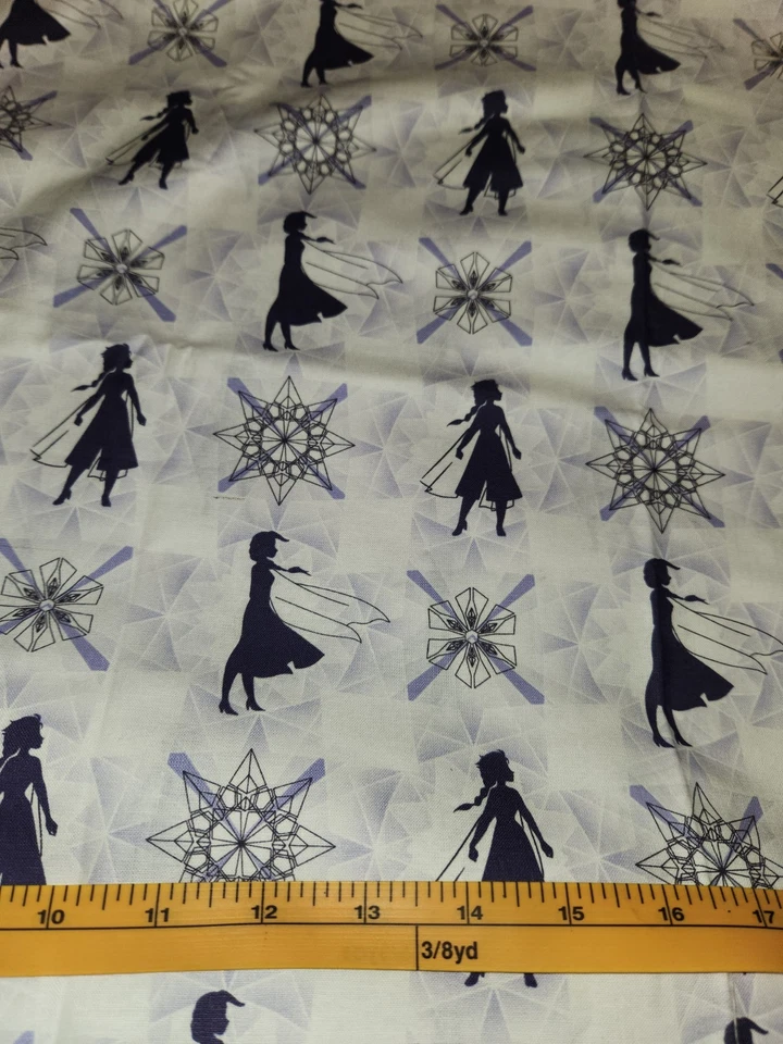 100% Cotton Fabric FROZEN Elsa Silhouette Ice Snowflake 1 Yard x 43" - Image 1 of 1