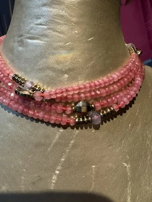 Collana In Tormalina Rosa Con Distanziali In Oro 9 Kt  Ed argento 800 Dorato - Immagine 1 di 4