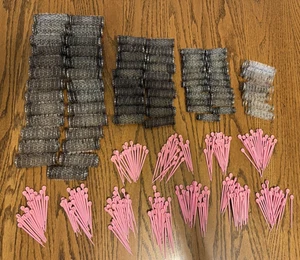 68 Vintage Black Wire Brush Mesh Hair Curlers Rollers & 272 Pink Pins Picks - Picture 1 of 6