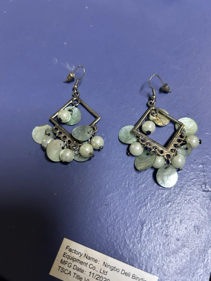 Dangle Earrings With Mother Of Pearl Shell Disc & Imitation Pearls - Image 1 of 4
