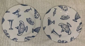 Fitz & Floyd Colony Blue Lot Of 2 8" Dessert Plates Omnibus - Picture 1 of 2