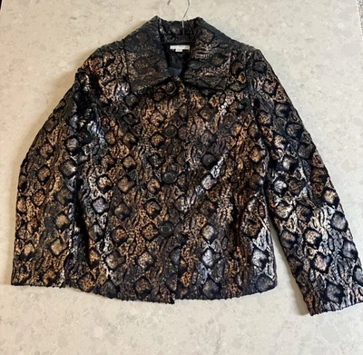 Chaqueta De Colección Erin London Mujer M Estampado Animal Metálico Clásico Retro Bolsillos Foto 1 de 4