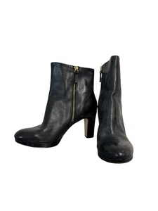 Nine West Black Leather Heeled Boots Booties Size 9M Zip Classy Classic - Picture 1 of 9