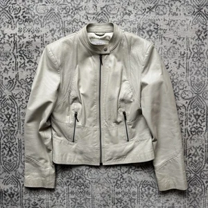 Vintage 00s Y2K Next Genuine Leather Cropped Motorcycle Style Jacket- UK 12 - Picture 1 of 6