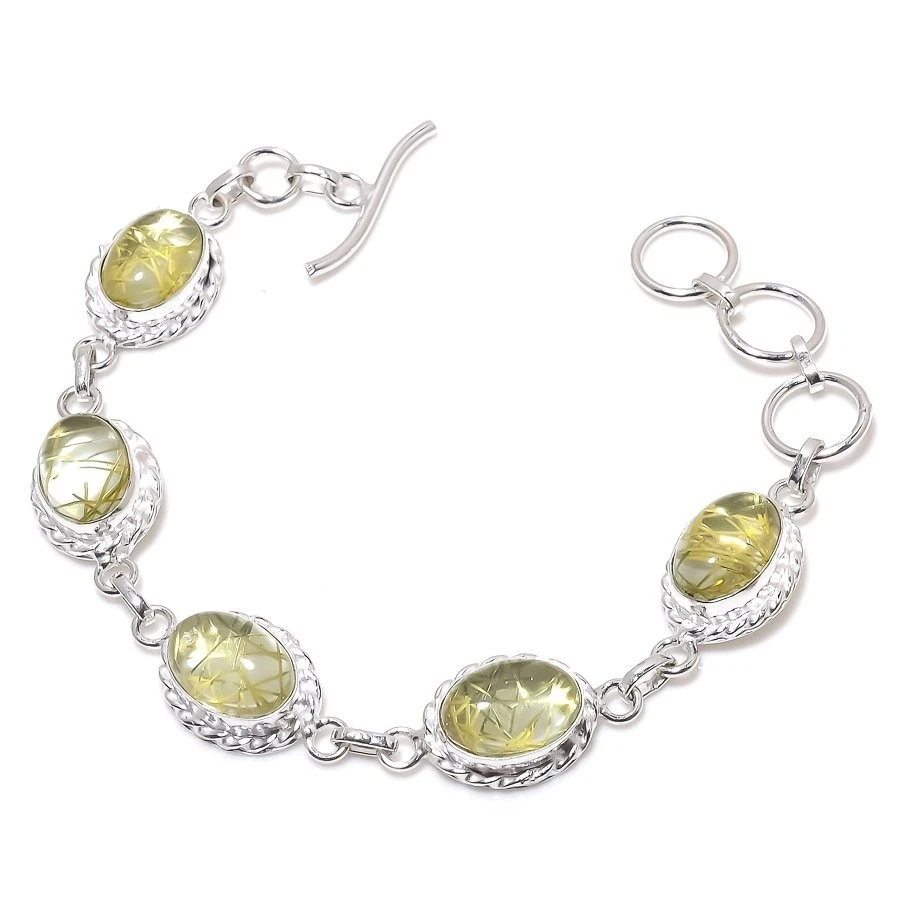 Rutilated Quartz Gemstone 925 Sterling Silver Jewelry Bracelet Size 7-8" - Image 1 of 1