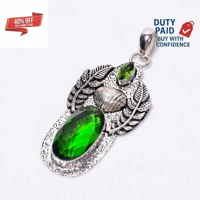 Oferta Cyber Monday Tsavorita Natural 925 Plata Esterlina Hermana Colgante Joyería Foto 1 de 4