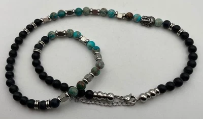 Collana Pietrte Onice Turchese Fenice Buddha - Immagine 1 di 4