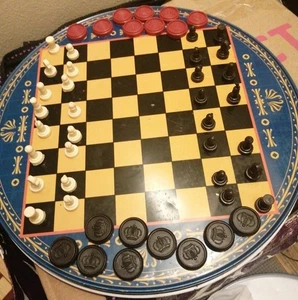 Blue Tin Chinese Checkers Chess Set missing 3 glass balls one yellow one blue - Picture 1 of 12