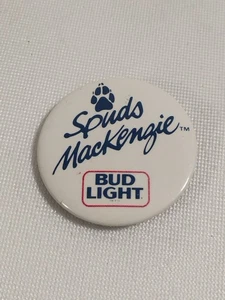1980s BUD LIGHT Spuds Mackenzie PINBACK BUTTON, 1.5 inch Budweiser Pin - Picture 1 of 2