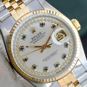 Rolex Mens Datejust Two-Tone Watch Diamond Sapphire Dial w/ Original Box 36mm - Picture 1 of 24