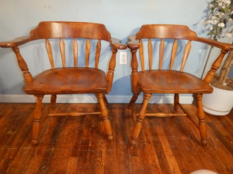 Pair Cushman Colonial Creations Chairs 5941 Dining Arm Captain chairs Rock Maple Cover