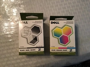 NEW Dell OEM Ink Cartridge Color and Black 2 7Y745 - 7Y743 Sealed Ships Fast - Picture 1 of 2
