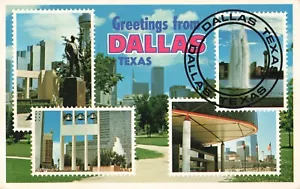 Dallas TX Texas, saludos, vista múltiple, monumentos famosos, postal vintage - Imagen 1 de 2