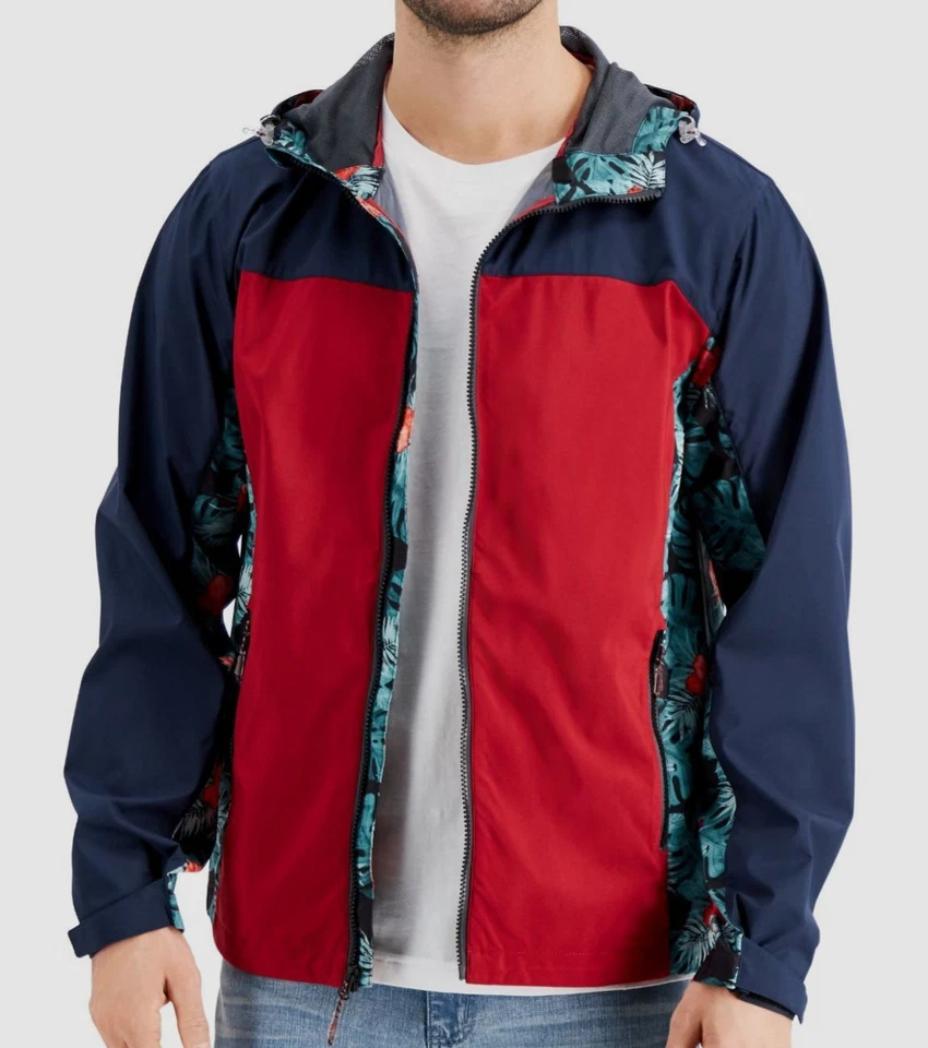 $100 Hawke & CO Men Red All-Season Lightweight Stretch Hood Rain Jacket Coat L - Image 1 of 1