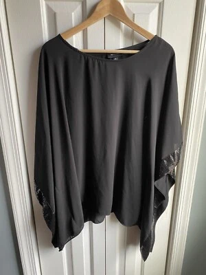 AB Studio Womens Poncho Blouse Dressy Black Sequin Sleeve Trim Size XL - Image 1 of 4
