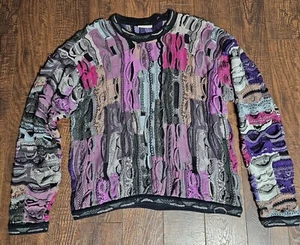 Vintage Coogi 90er lila grau rosa bunt Streetwear Cosby Pullover Biggie Smalls L - Bild 1 von 9