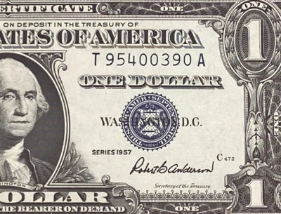 1957 $1 Dollar Silver Certificate (Blue Seal) Block T-A , Uncirculated - Image 1 of 3