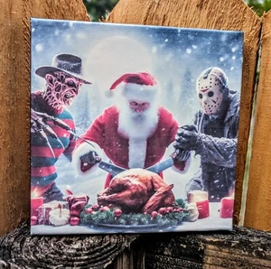 Halloween Freddy Jason And Santa Thanksgiving Dinner Canvas Art - Picture 1 of 3