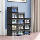 12PCS Shoe Storage Box Stackable Sneaker Case Container Organizer Clear M Black