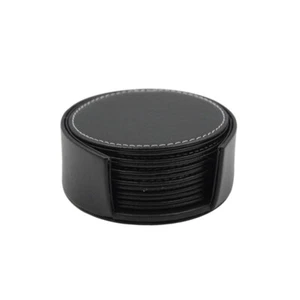 6x Glasuntersetzer Leder Untersetzer für Gläser Tassen Flaschen Ø 10cm schwarz ★ - Bild 1 von 6