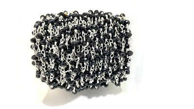 Collar con cuentas de espinela negra rosario cadena joyería hacer encontrar plateado Foto 1 de 4