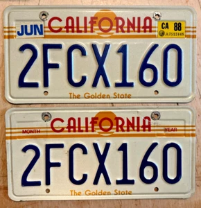 1988 CALIFORNIA GOLDEN STATE AUTO NUMMERNSCHILD SCHILDER PAAR " 2 FCX 160 " CA 88 - Bild 1 von 1