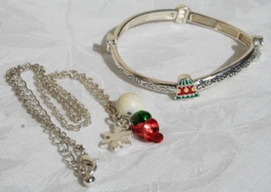 vtg Christmas bracelet santa snowflake charms silver tone beads - Picture 1 of 9