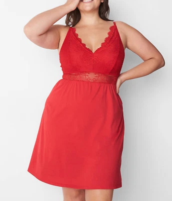 Cacique Lane Bryant Red Lace Trim High Apex Chemise Babydoll Sz 26/28 - Image 1 of 2