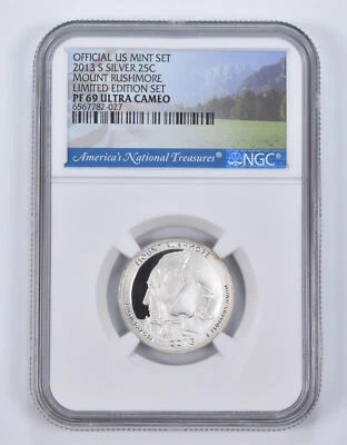 2013-S Silver PF69 ANT Mount Rushmore Quarter Limited Edition NGC - Image 1 of 4