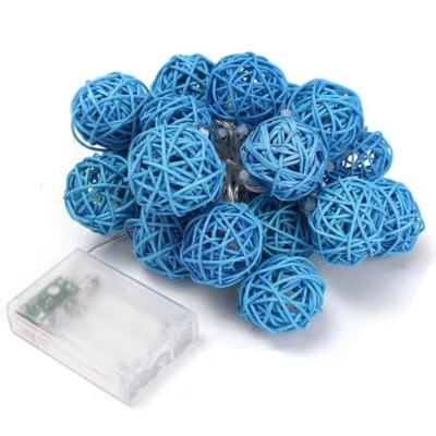 3 Meter 20 Blue Rattan Ball String Lights Holiday Christmas Wedding Party BATTRY - Image 1 of 4