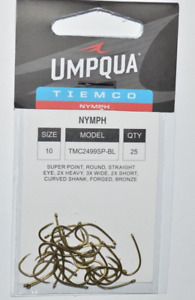 tiemco umpqua fly trout hooks size 10 value pack 25 pr pk straight eye curved sk