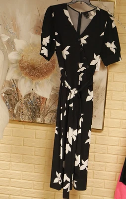 NWT WORTHINGTON SZ XL STRETCH PANTS DRESS BACK ZIPPER BLACK/WHITE CHIC FLORAL - Image 1 of 4