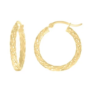 Pendientes de aro de lujo de oro amarillo de 10 quilates con estampado de diamantes y manchas de 2,3 g L-25 mm - Imagen 1 de 1