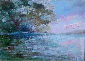 Cuadro "Roble en la orilla". Óleo sobre cartón. 5x7 inc. Hecho a mano. 2025. Unmarque - Imagen 1 de 1