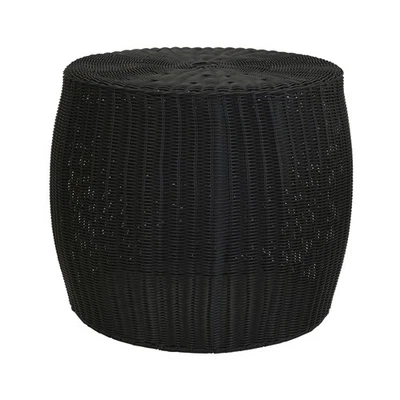 Handwoven Resin Barrel Side Table Storage Container, Black 18” H x 20” Dia. - Image 1 of 4