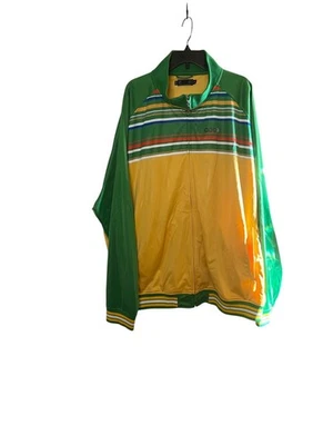 Jaqueta de atletismo masculina vintage Coogi 5XL listrada verde e amarela com zíper completo retrô - Imagem 1 de 4