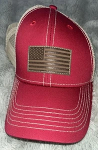 Mütze Kappe amerikanische Flagge rot & beige Druckknopflasche Erwachsene KOSTENLOSER VERSAND - Bild 1 von 7