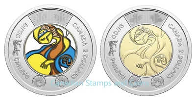 Canada 2025, $2 Daphne Odjig, Set of 2 Non and Coloured Coins from Rolls, BU — 第 1/4 张图片