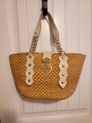 Michael Kors Raffia Tote Handbag XL Straw, Santorini Vintage - Image 1 of 4