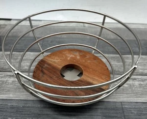 Artisanal Kitchen Supply stainless steel and wood round fruit bowl {RR} - Picture 1 of 12