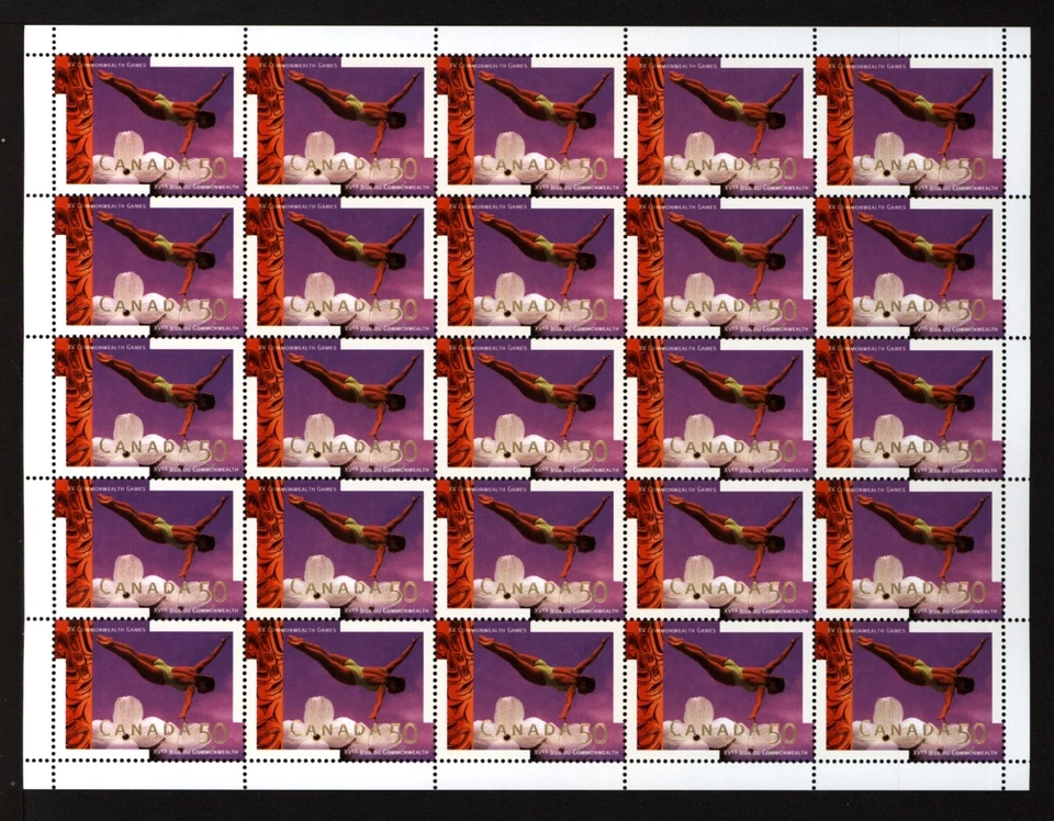 CANADA SHEET 1521fs 50c x 25 XV COMMONWEALTH GAMES - DIVING 90% - Image 1 of 1