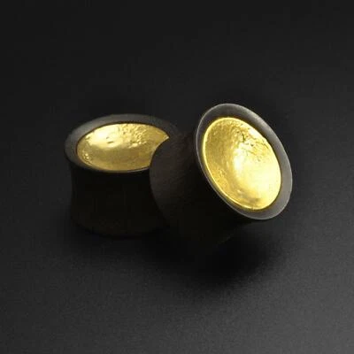 Madera Oreja Tapones Areng sin Rosca Enchufe con Latón Cóncava Disco Interior - Imagen 1 de 2