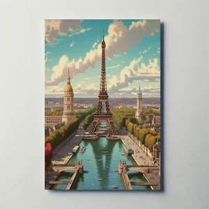 Paris Eiffel Tower Reflection Vintage Travel Poster - Picture 1 of 26