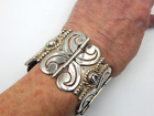 Vintage Taxco Mexico Sterling Silver Unique Wide Panel Hinged Bracelet