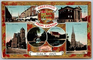 Postcard Galt Ontario c1911 Patriotic Greetings From Canada Multi View - Bild 1 von 2