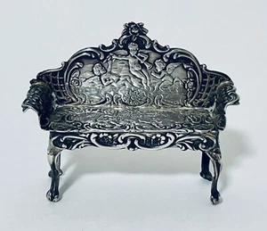 Antique Solid Sterling Silver Miniature Novelty Dolls House Sofa Levi & Salaman - Picture 1 of 13