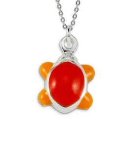New .925 Sterling Silver Red Orange Enamel Turtle Pendant Necklace - S-519red - Picture 1 of 2