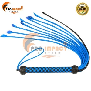Real Leather Flogger CAT-O-NINE Sensational Tassels Flogger Black & Blue - Picture 1 of 8