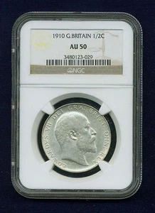 GREAT BRITAIN EDWARD VII 1910 HALF-CROWN ALMOST UNCIRCULATED CERTIFIED NGC AU-50 - Picture 1 of 4